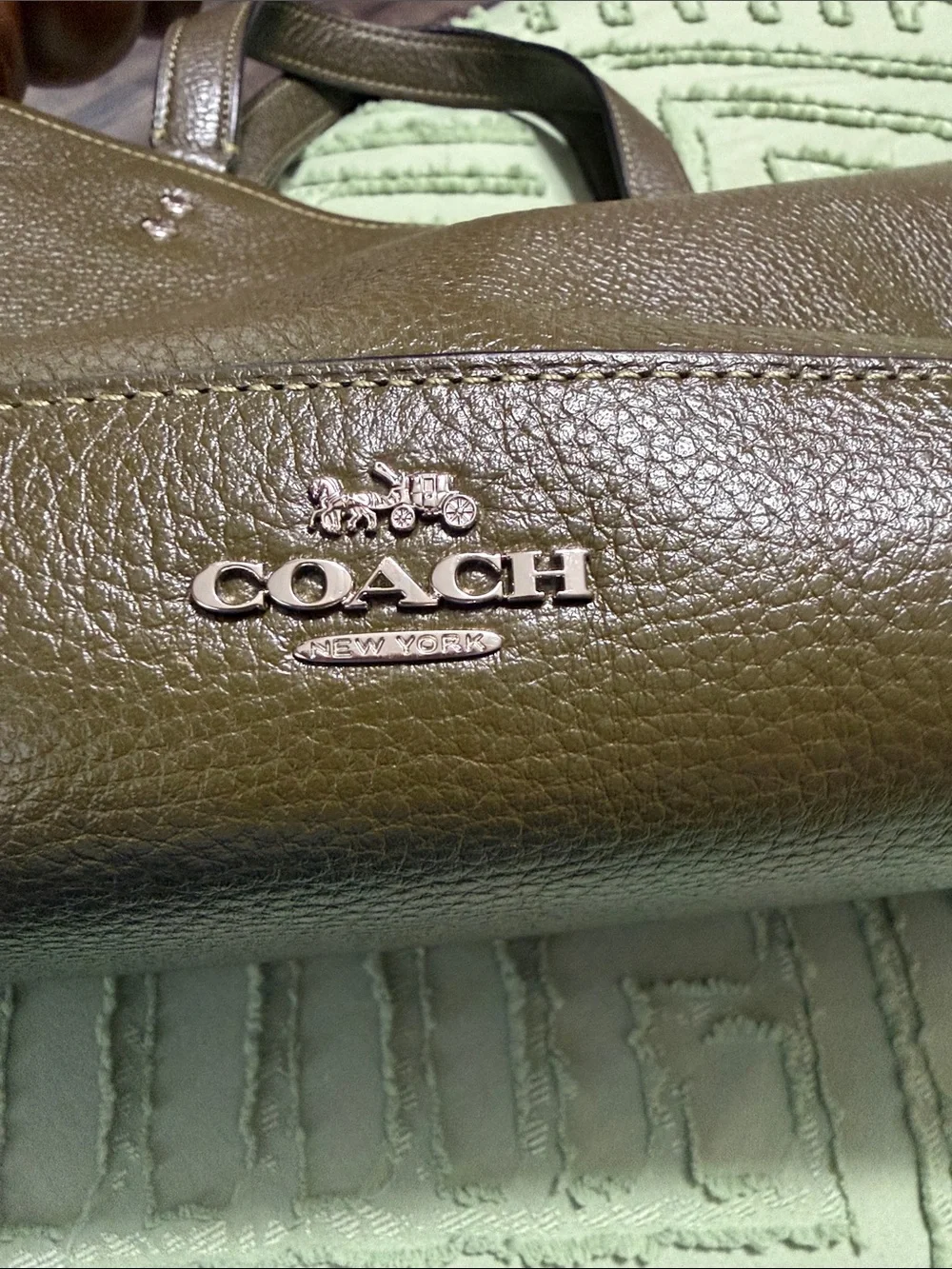 Coach Olive Pebbled Leather Messenger Bag with Removable Strap